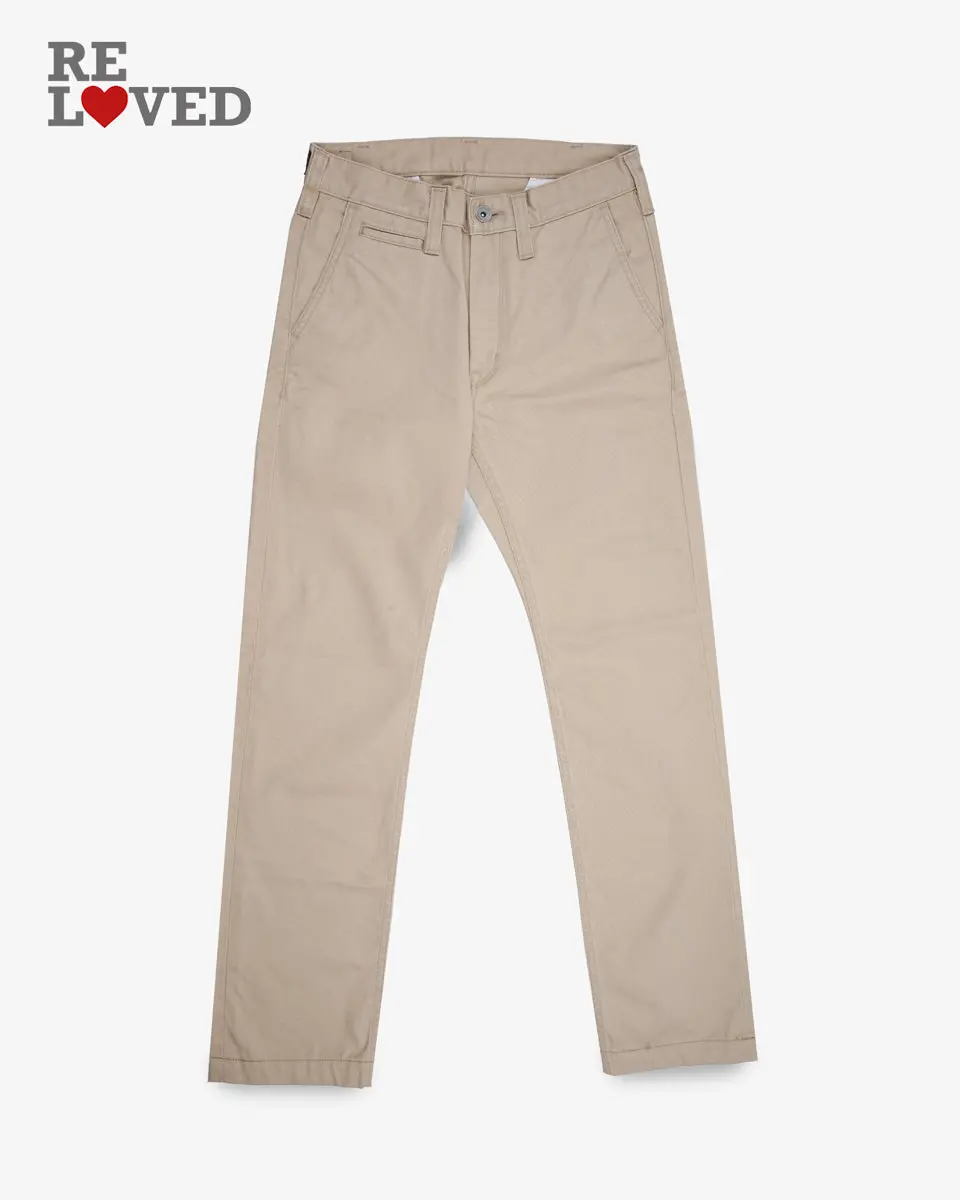 9Oz Mercerised Selvedge Cotton Relaxed Tapered Cut Chinos - Khaki (Ih-727-Kha) Tag 29, Hemmed To 28.5" 1