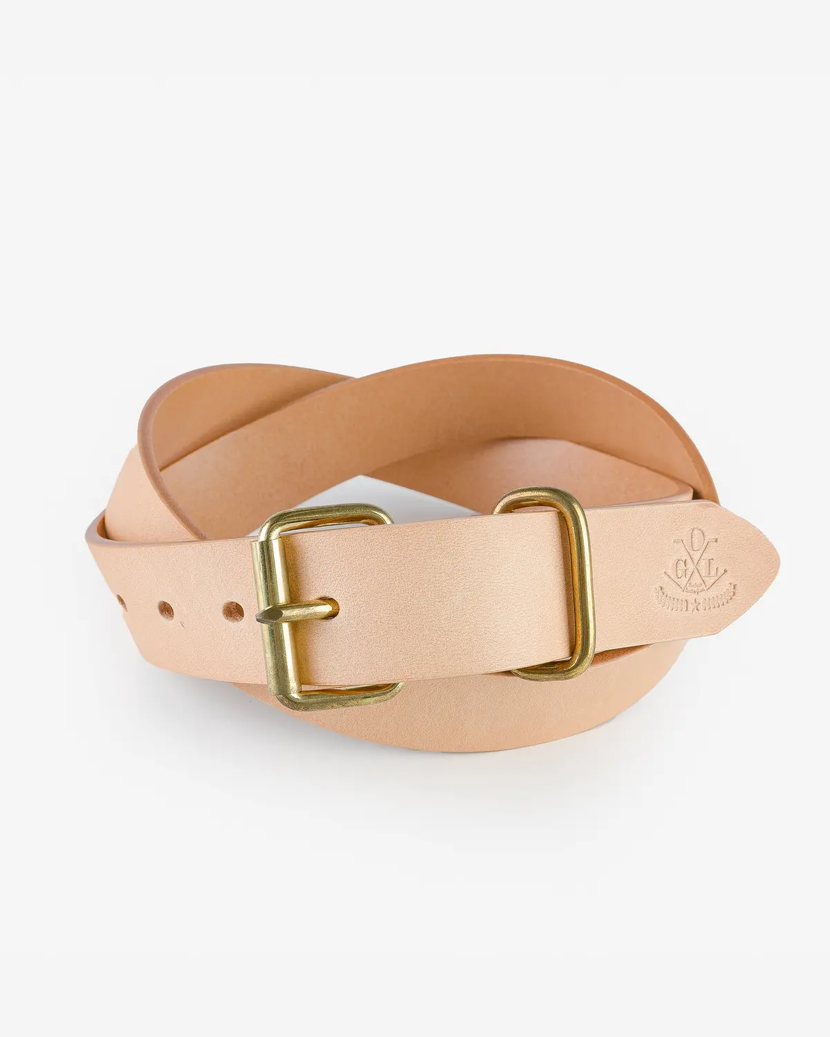 Ogl Single Prong Brass Roller Buckle Leather Belt - Natural 1