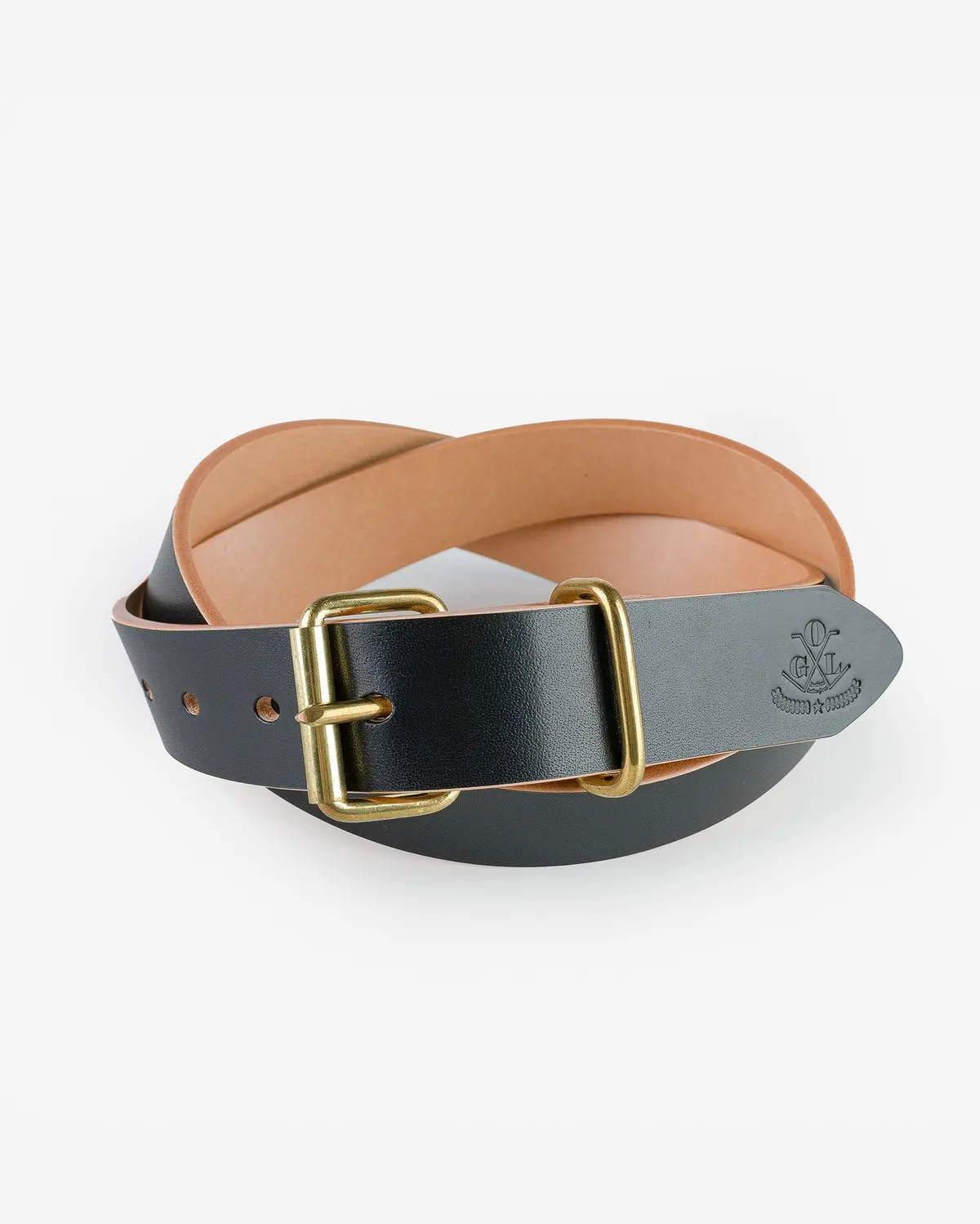 Ogl Single Prong Brass Roller Buckle Leather Belt - Hand Dyed Black 1