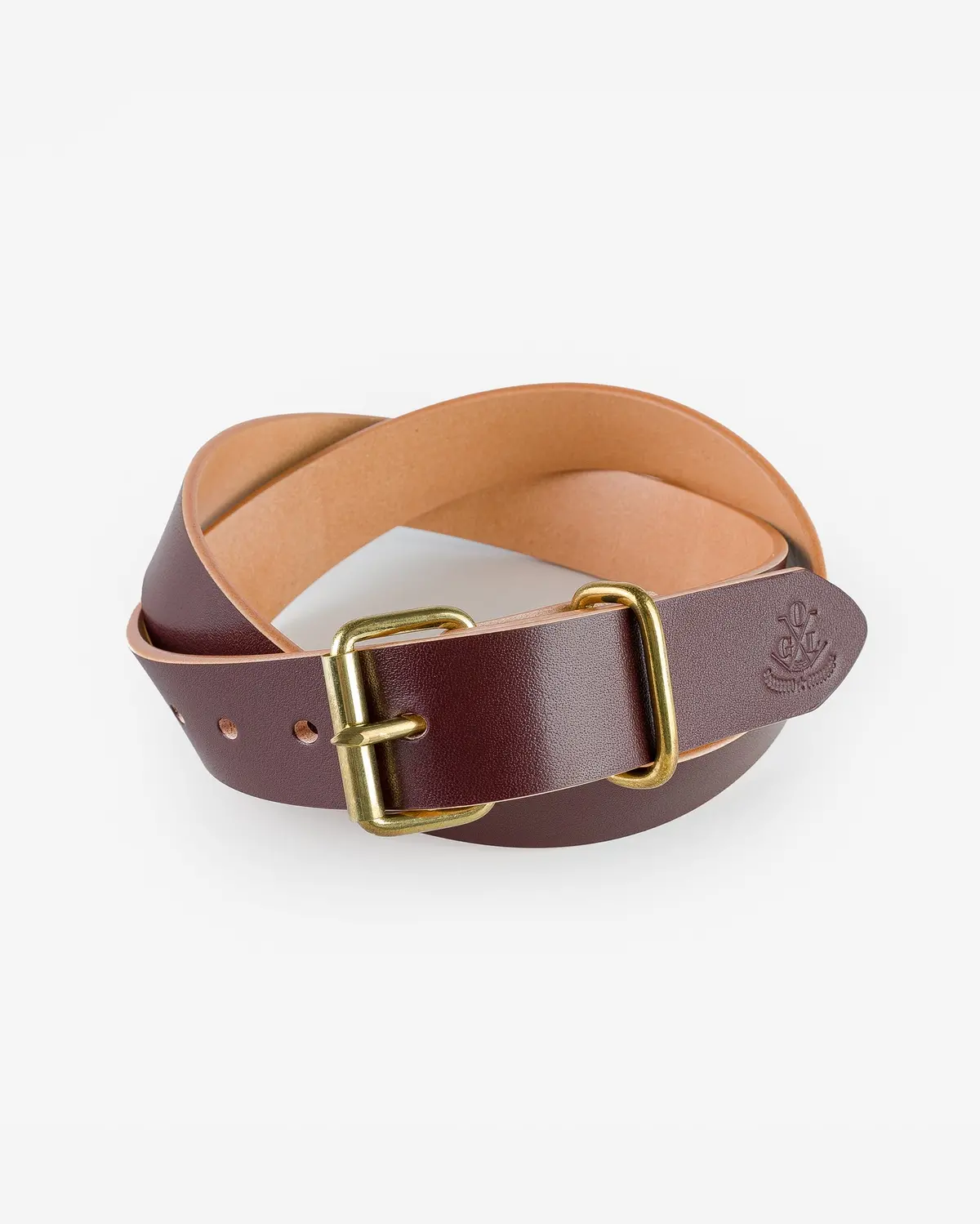 Ogl Single Prong Brass Roller Buckle Leather Belt - Hand Dyed Brown 1