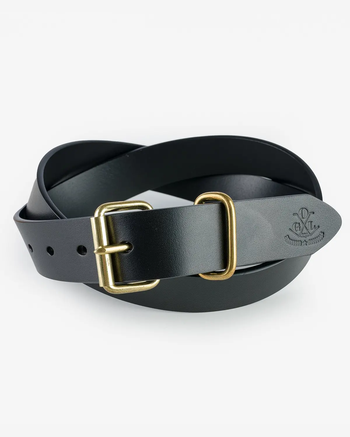 Ogl Single Prong Brass Roller Buckle Leather Belt - Full Dyed Black 1