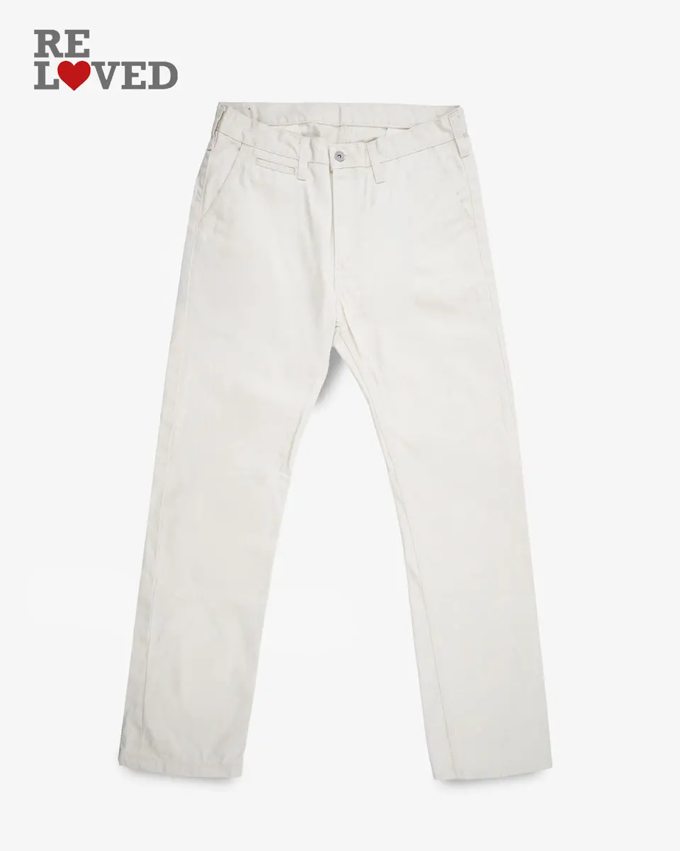 9Oz Mercerised Selvedge Cotton Slim Tapered Chinos - Ivory (Ih-721-Ivo) Tag 35, Hemmed To 31.0" 1