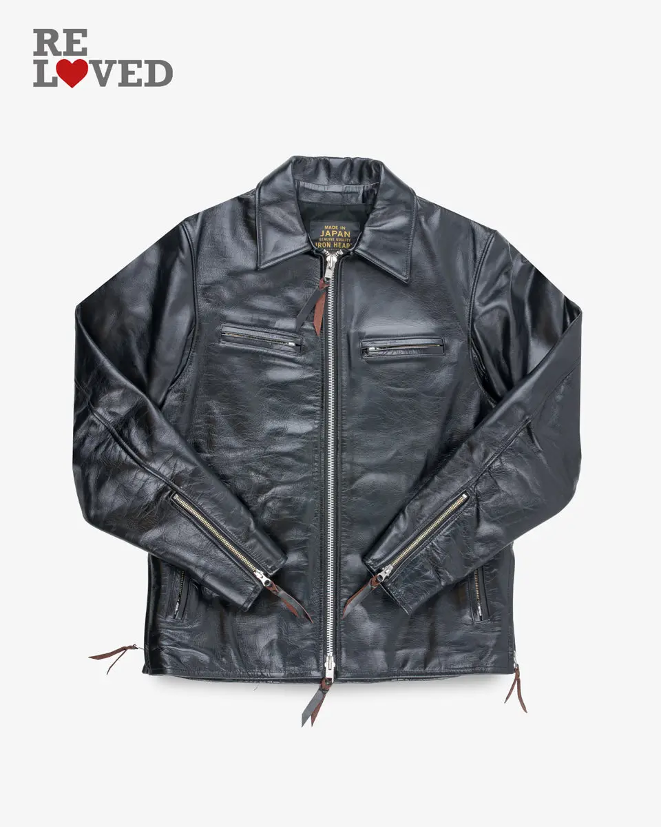 Japanese Horsehide Rider’S Jacket With Collar - Black (Tea-Core Dyed) (Ihj-54-Blk) Size Xxl 1