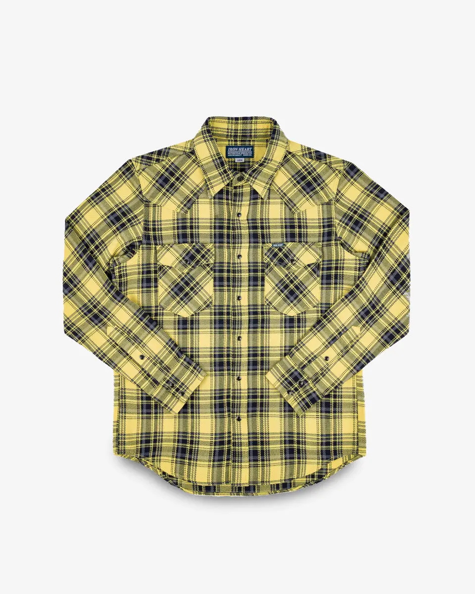 9Oz Selvedge Indigo Check Flannel Western Shirt - Yellow 1