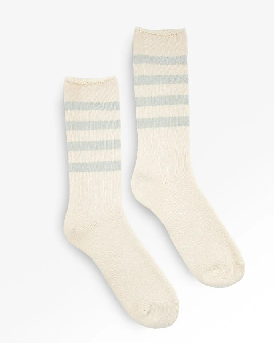 Decka Showatabé Organic Striped Pile Socks - Ecru X Blue 1