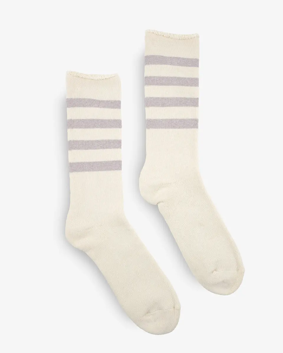Decka Showatabé Organic Striped Pile Socks - Ecru X Purple 1