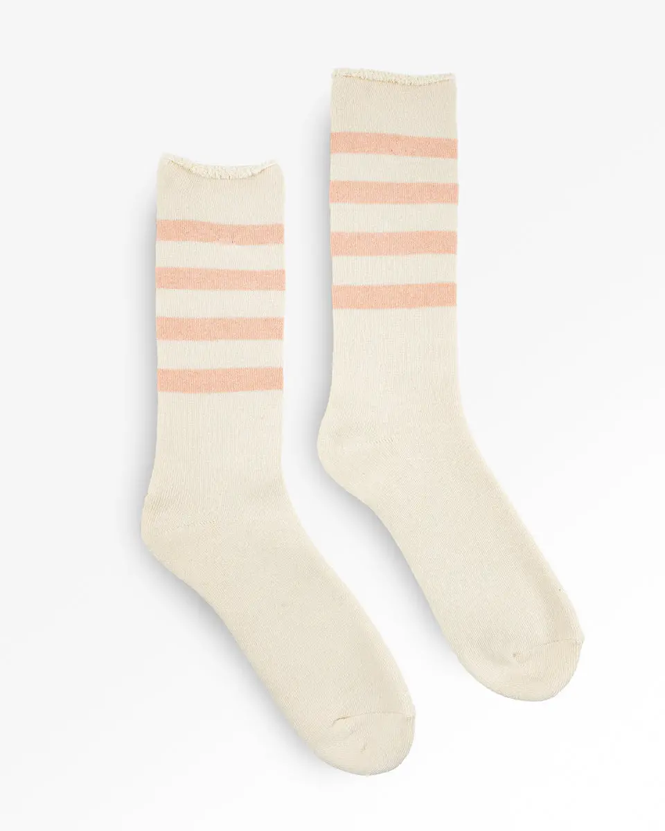 Decka Showatabé Organic Striped Pile Socks - Ecru X Orange 1