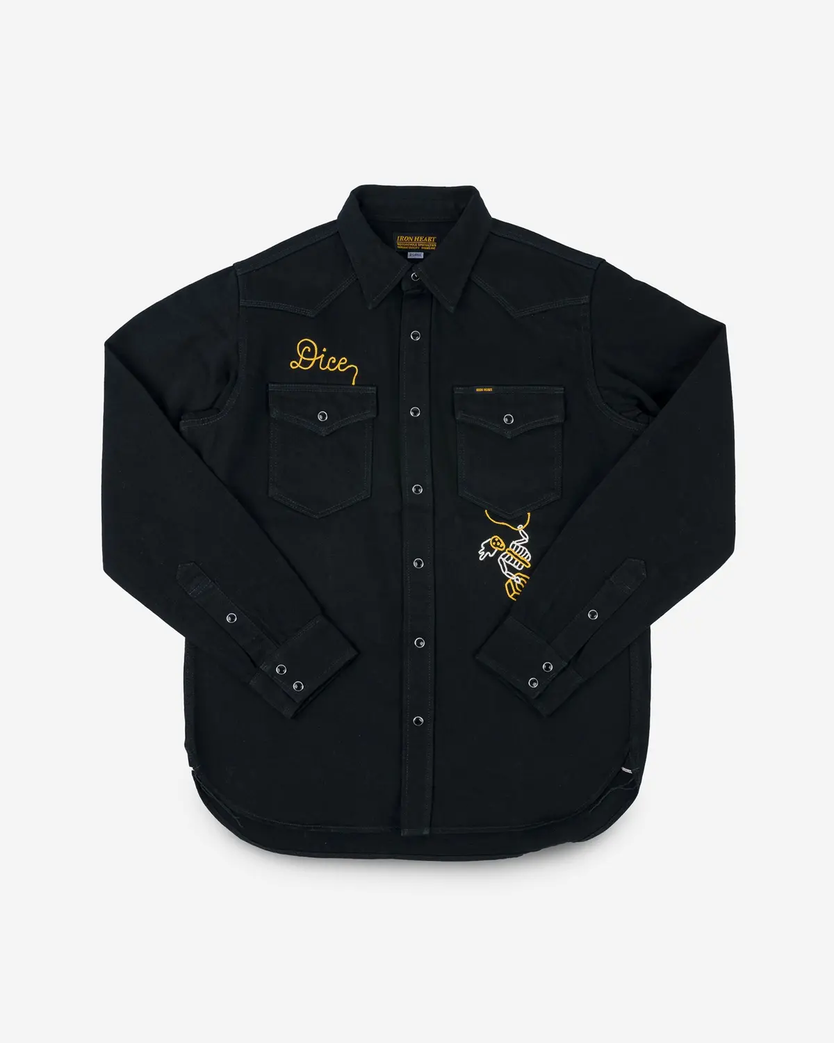 Iron Heart X Dice 12Oz Selvedge Denim Embroidered Western Shirt "The Johnny Cash Iii" - Superblack 1