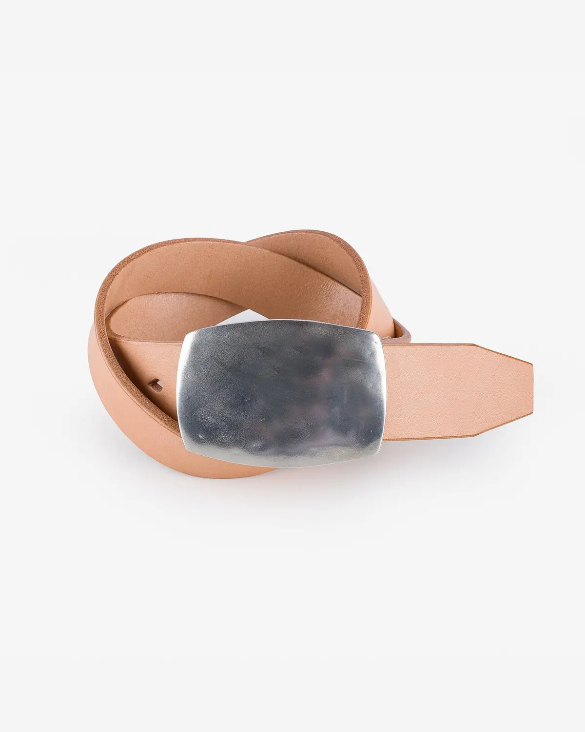 Heavy Plate Pewter Buckle Tochigi Leather Belt - Natural 1