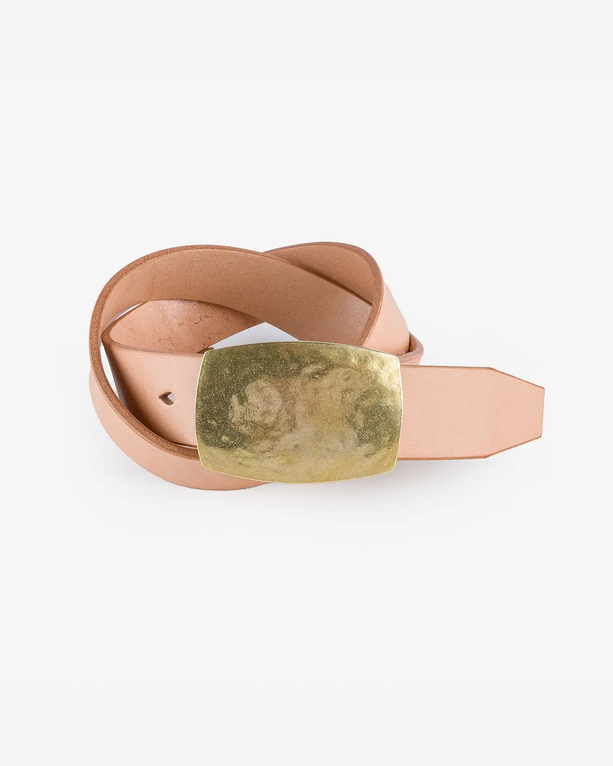 Heavy Plate Brass Buckle Tochigi Leather Belt - Natural 1