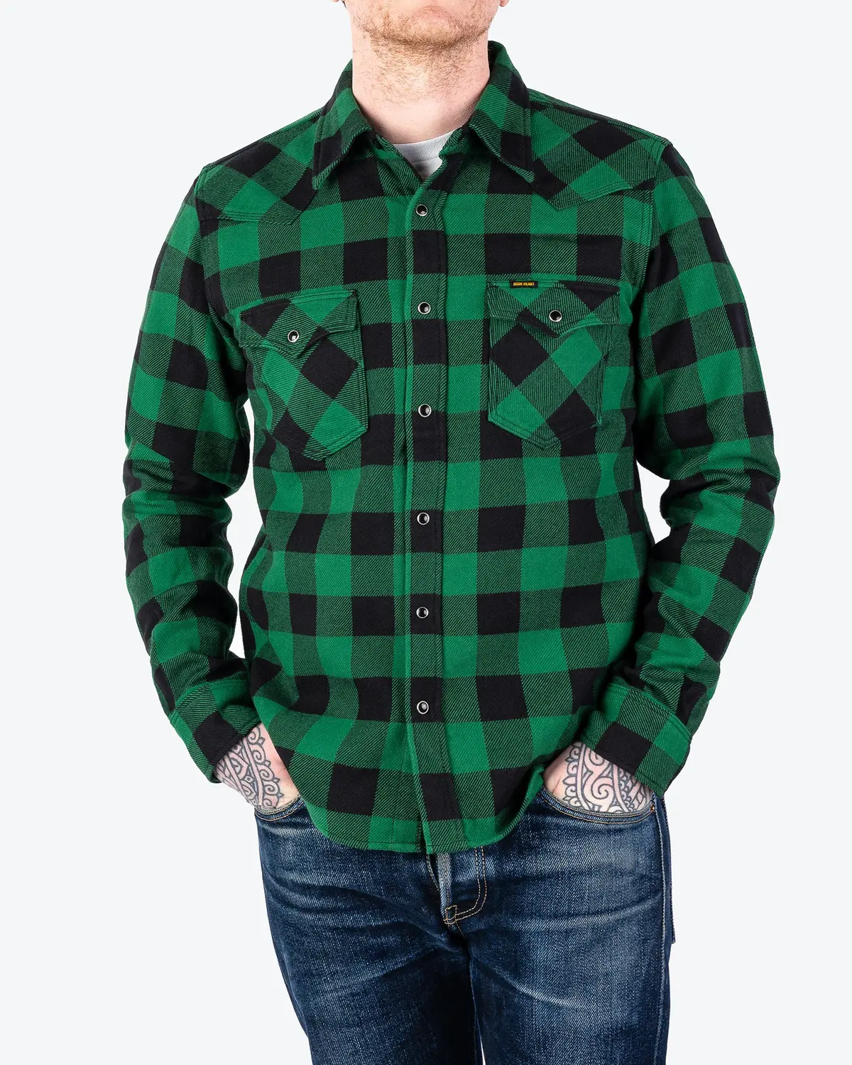 Ultra Heavy Flannel Buffalo Check Western Shirt - Green/Black 2