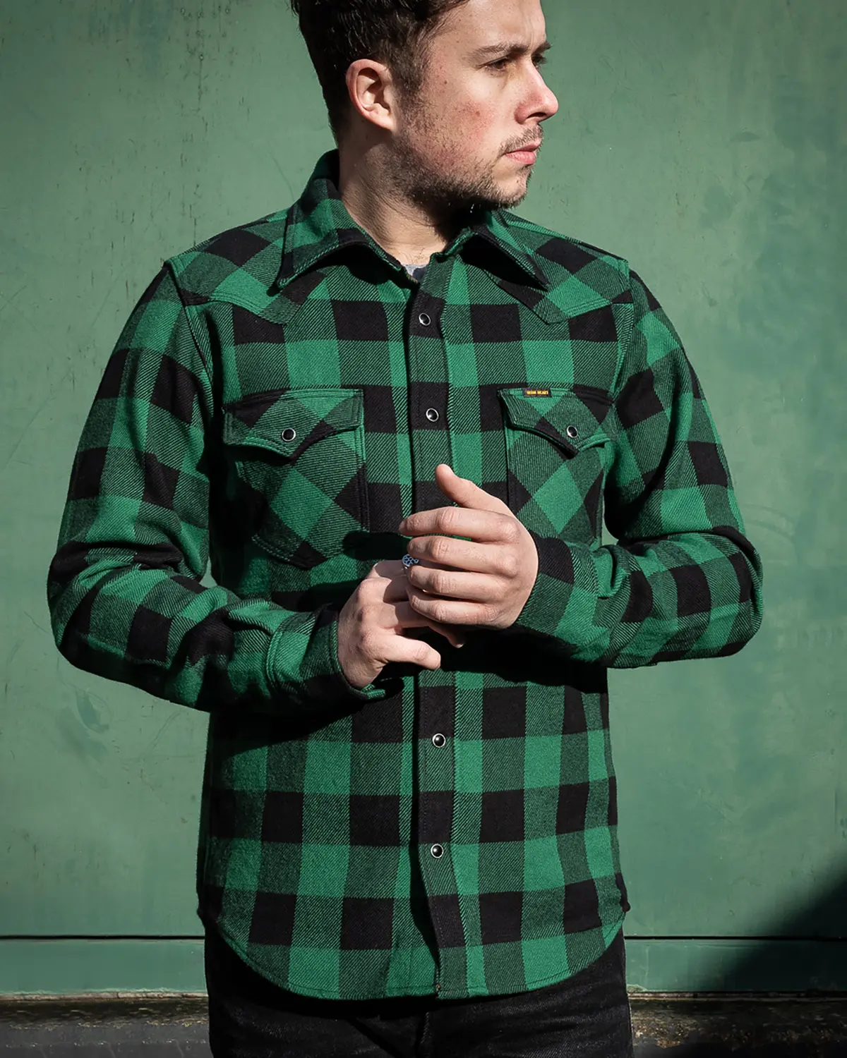 Ultra Heavy Flannel Buffalo Check Western Shirt - Green/Black 4