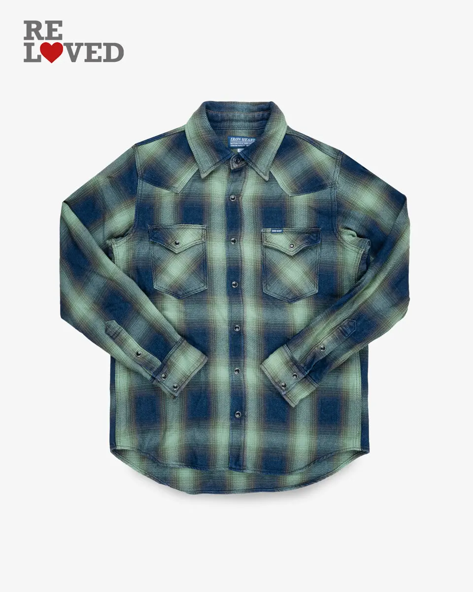 9Oz Selvedge Ombré Check Western Shirt - Green (Ihsh-348-Grn) Size Large 1