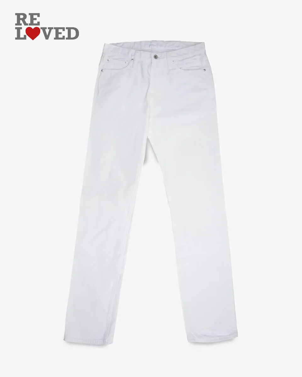 13.5Oz Denim Medium/High Rise Tapered Cut Jeans - White (Ih-888-Wt) Tag 34, Hemmed To 36.0" 1