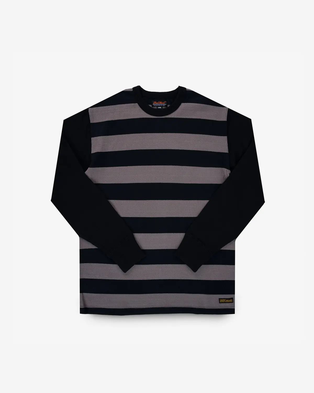 11Oz Cotton Knit Long-Sleeved Sweater - Striped Body With Black Arms 1