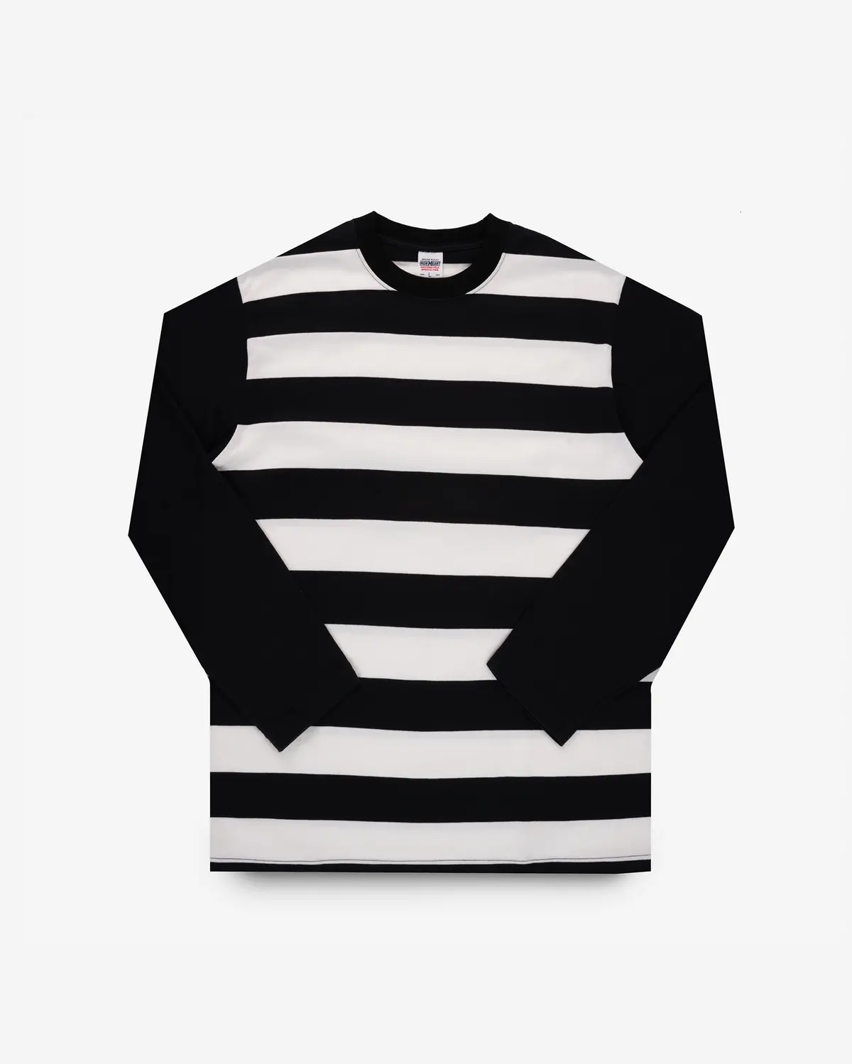 7.5Oz Cotton Long-Sleeved Crew Neck Border Tee - Striped Body With Black Arms 1
