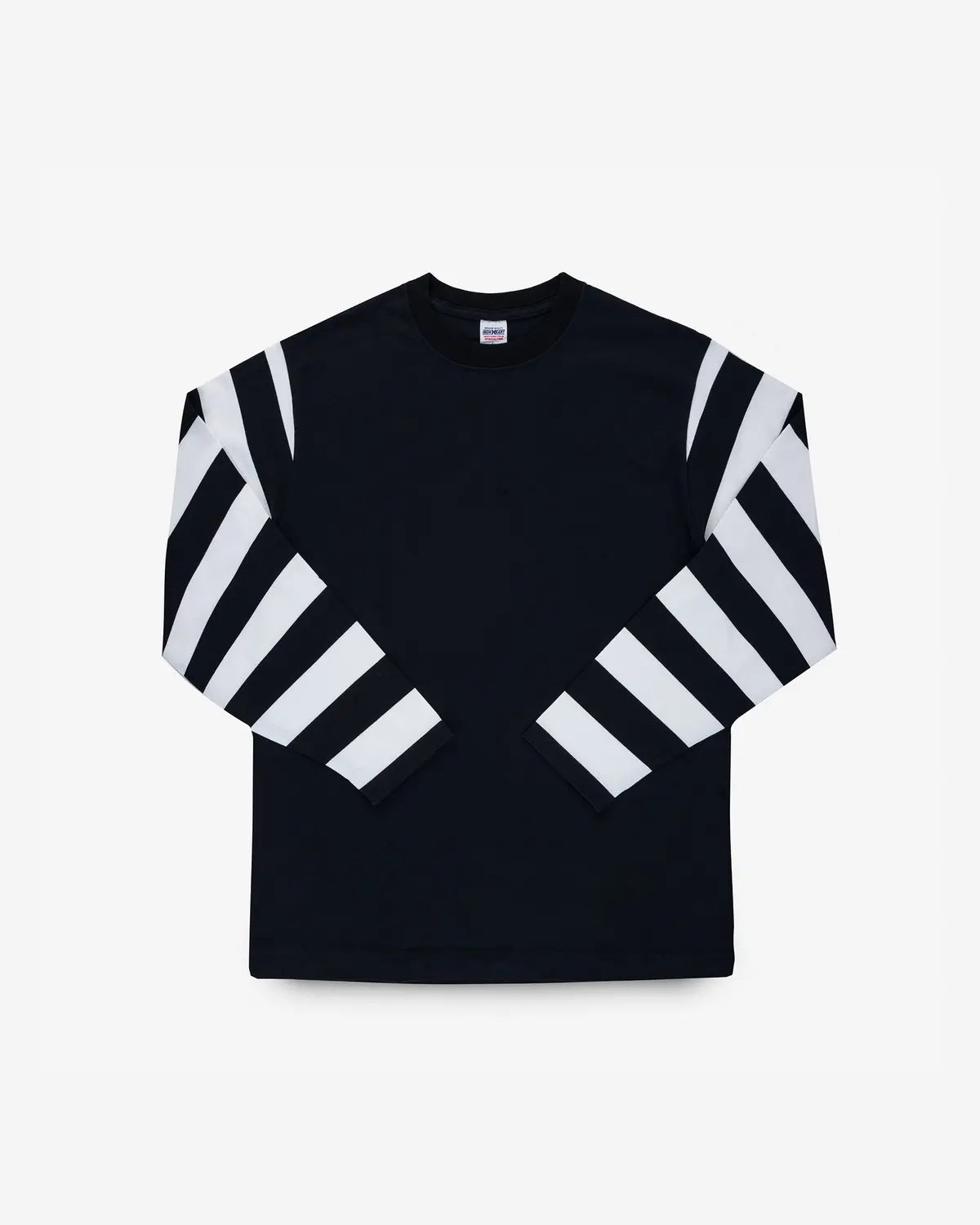 7.5Oz Cotton Long-Sleeved Crew Neck Border Tee - Black Body With Striped Arms 1