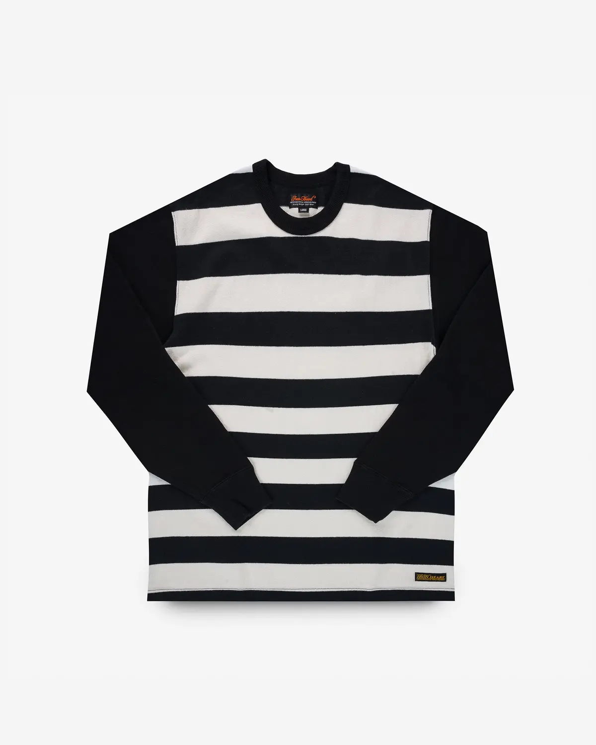 11Oz Cotton Knit Long-Sleeved Sweater - Striped Body With Black Arms 1