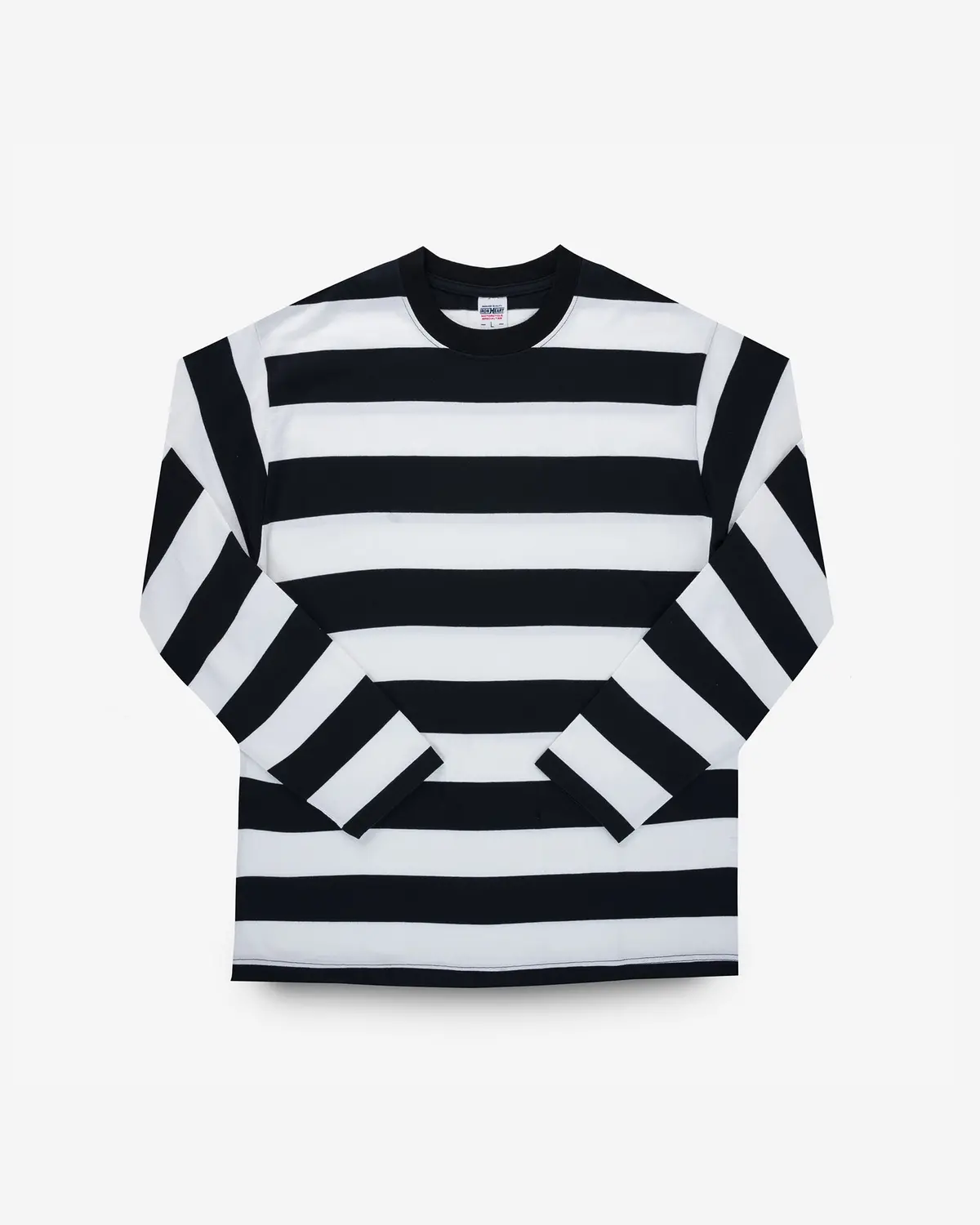 7.5Oz Cotton Long-Sleeved Crew Neck Border Tee - Black And White Stripes 1