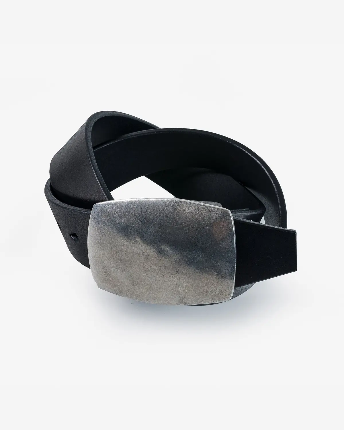 Heavy Plate Pewter Buckle Tochigi Leather Belt - Black 1