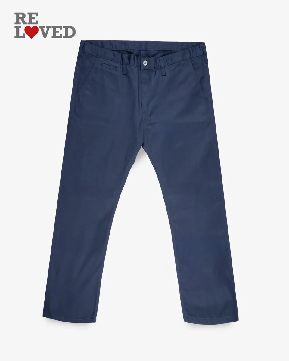 9Oz Mercerised Selvedge Cotton Slim Tapered Chinos - Navy (Ih-721-Nav) Tag 44, Hemmed To 28.5" 1