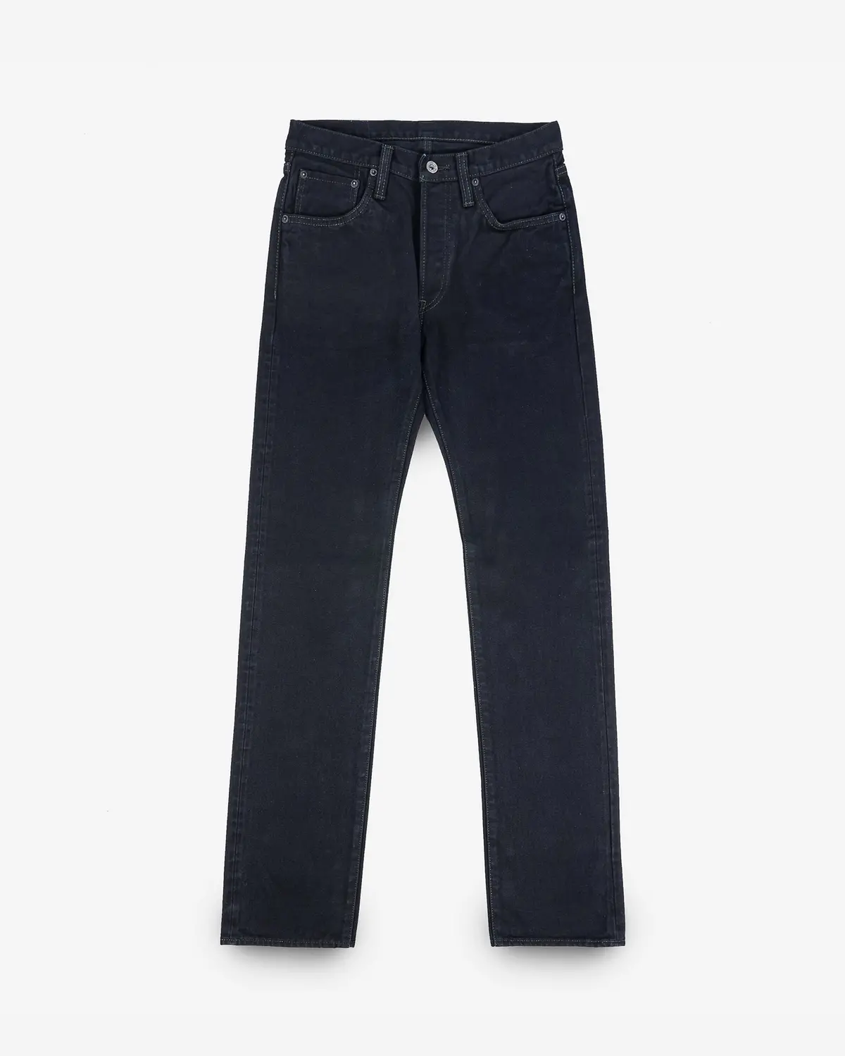 14Oz Broken Twill Selvedge Denim Slim Straight Cut Jeans - Indigo Overyded Black 1