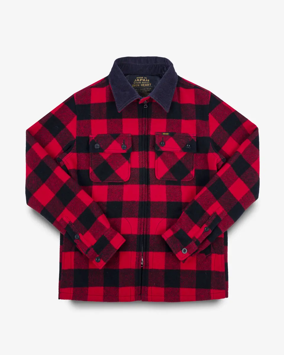 Wool Buffalo Check Bush Jacket - Red 1