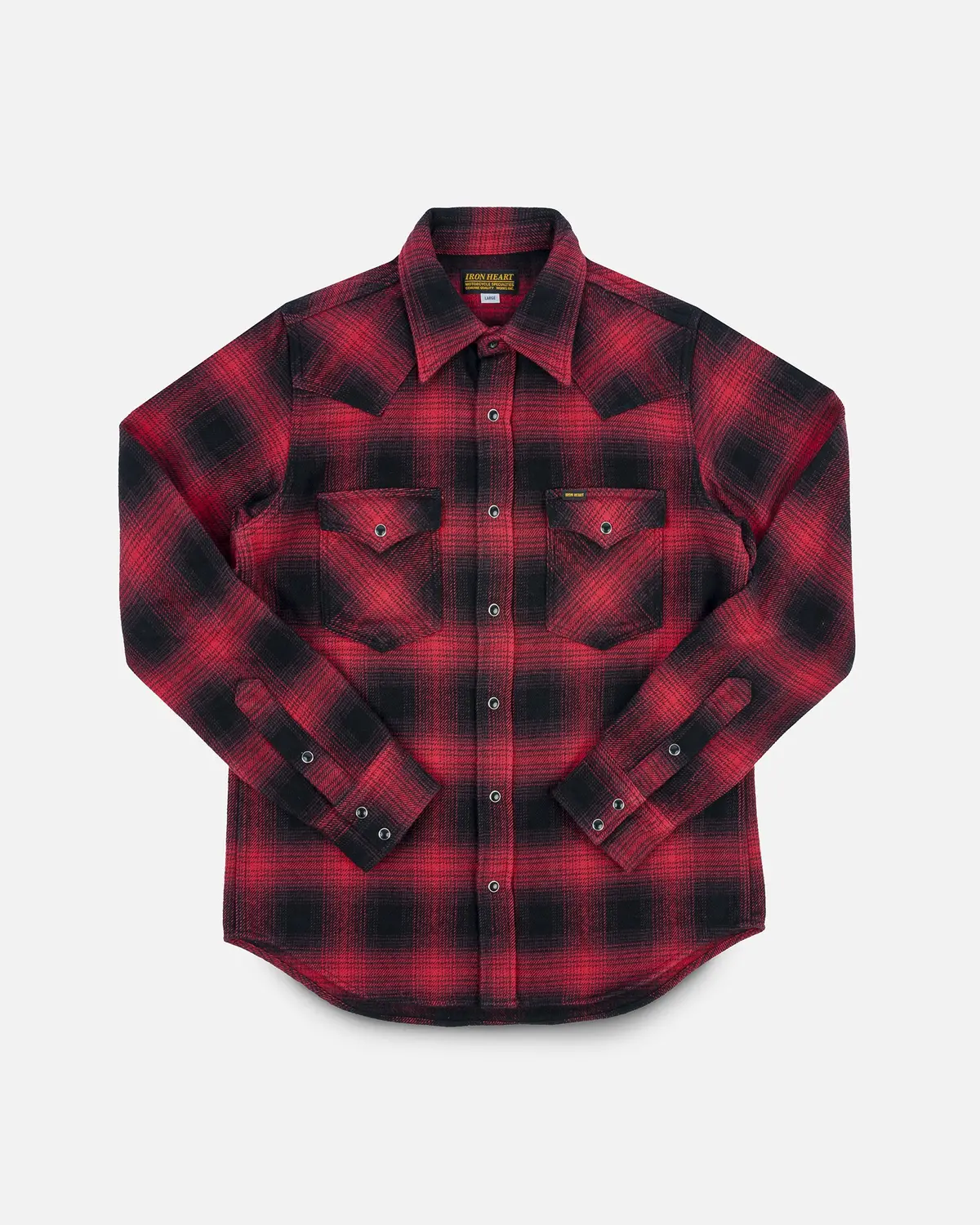 Ultra Heavy Flannel Ombré Check Western Shirt - Red/Black 1
