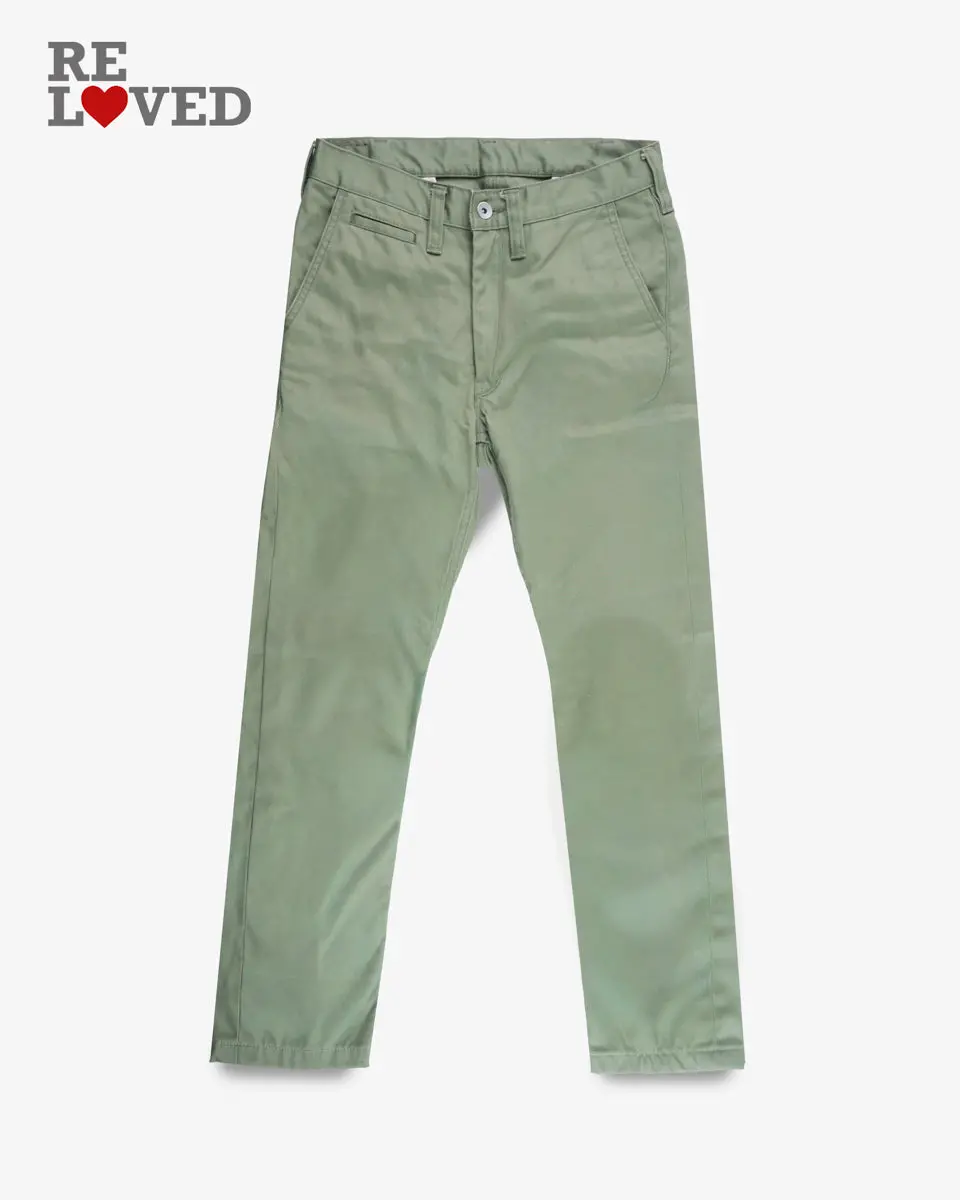 9Oz Mercerised Selvedge Cotton Slim Tapered Chinos - Olive (Ih-721-Olv) Tag 30, Hemmed To 27.6" 1
