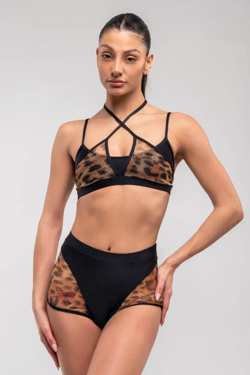 Rad Shimmering Leopard Ember Top - Black Leopard Mesh 1