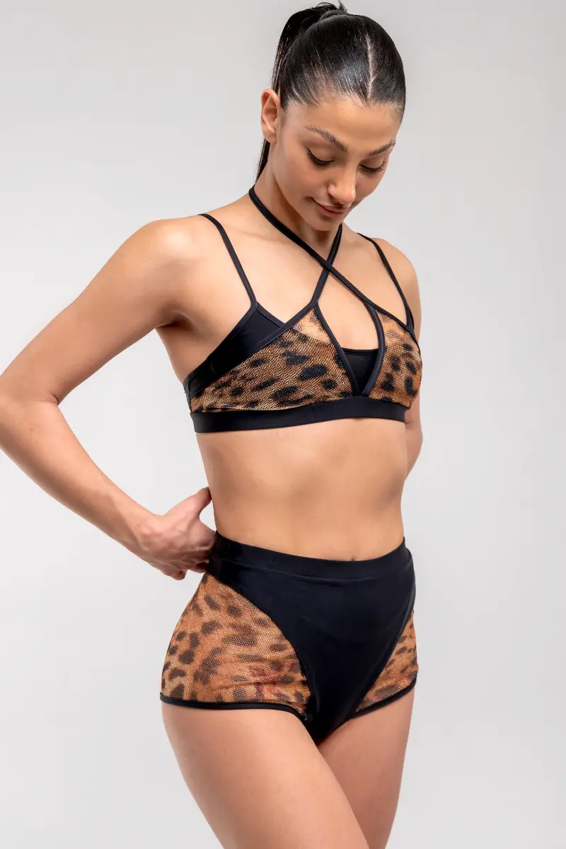 Rad Shimmering Leopard Ember Bottoms - Black Leopard Mesh 1