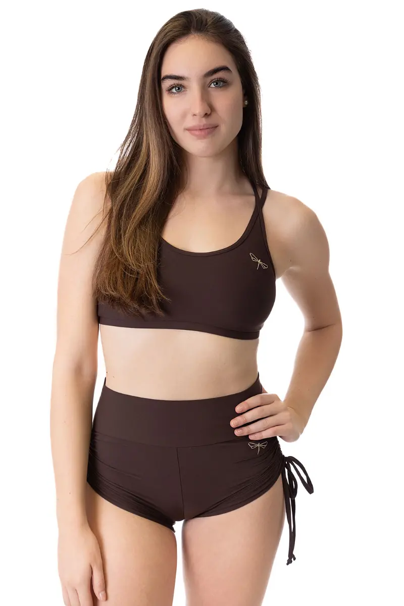 Dragonfly Emma High-Waisted Drawstring Shorts - Espresso 1