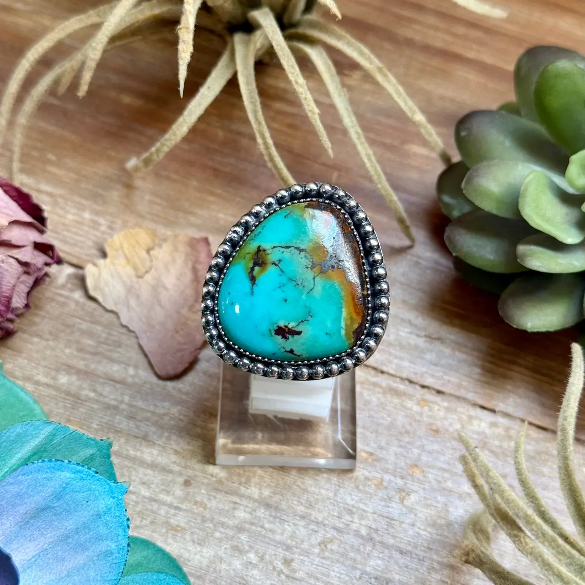 Mj Blue Turquoise Ring – Sterling Silver Adjustable Band 1