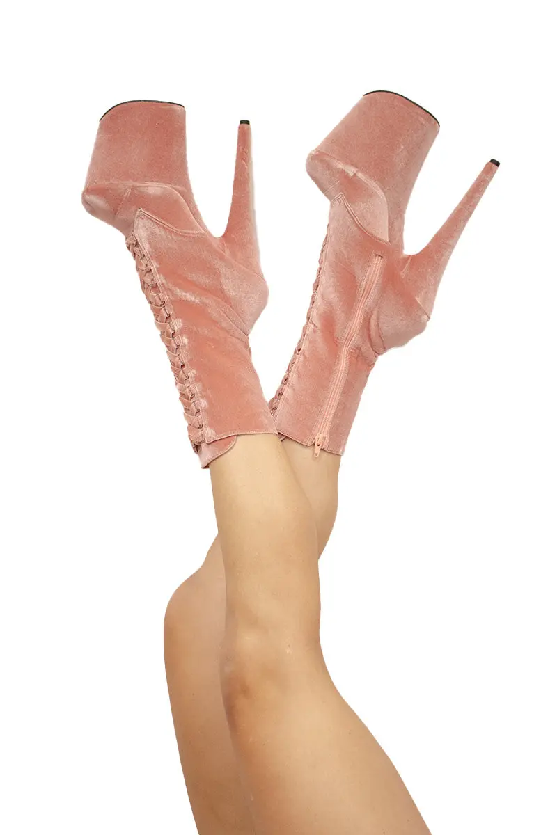 Pleaser Usa Flamingo-1045Vel 8Inch Boots + Protectors - Blush Velvet 6