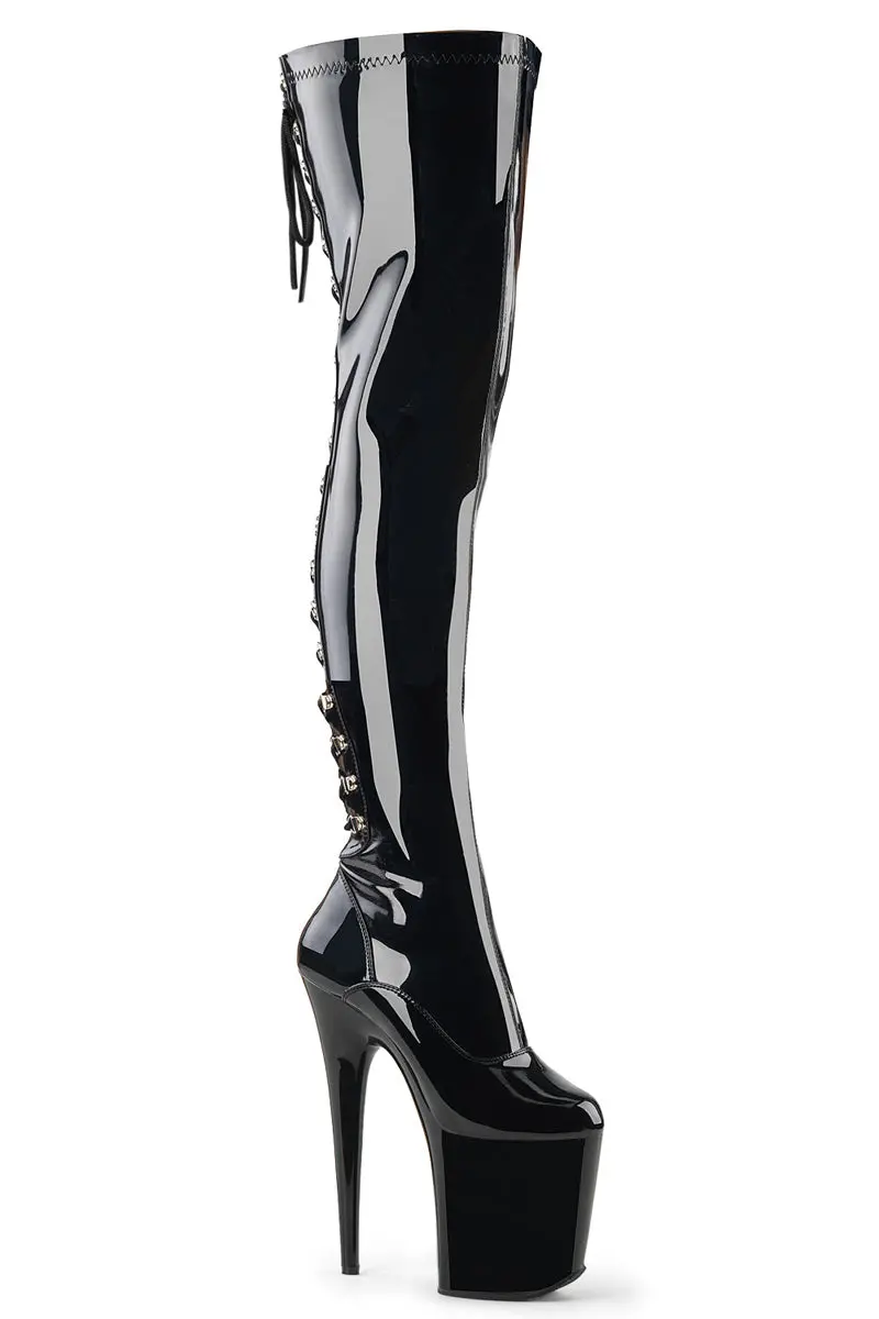 Pleaser Usa Flamingo-3063 8Inch Thigh High Boots - Patent Black 1