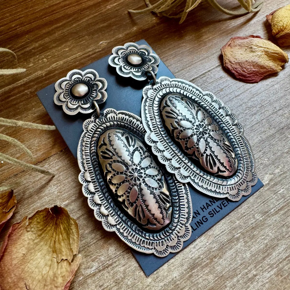 Leander Tahe Sterling Silver Earrings – Post & Dangle Statement With Stamped Detail 1