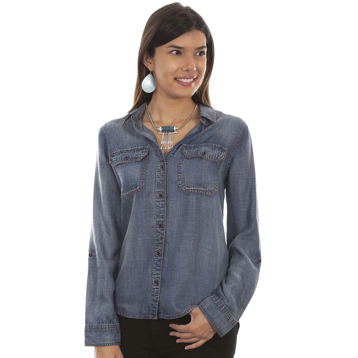 Denim Hi Lo Blouse By Scully Bourbon Cowgirl 1