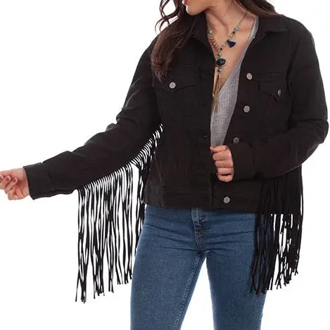Black Fringe Denim Jacket At Bourbon Cowgirl 1
