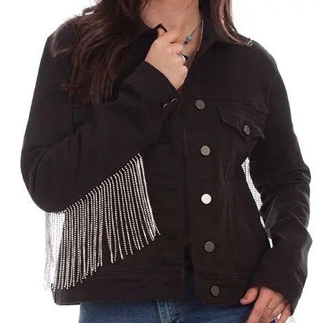 Black Denim Jacket With Rhinestone Fringe At Bourbon Cowgirl 1