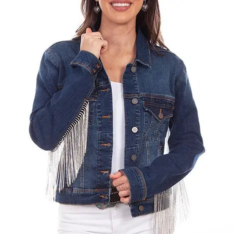 Blue Denim Jacket With Rhinestone Fringe At Bourbon Cowgirl 1