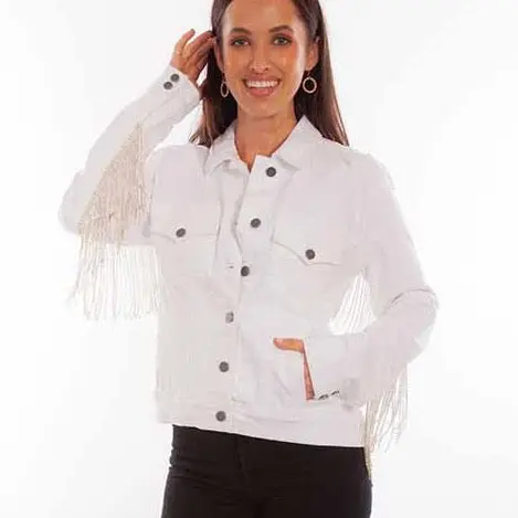 White Denim Jacket With Rhinestone Fringe At Bourbon Cowgirl 1