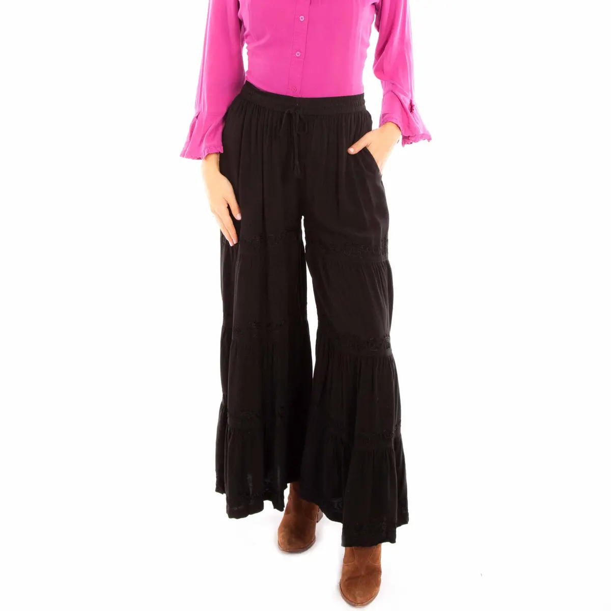Black Palazzo Embroidered Pants By Scully For Bourbon Cowgirl 1