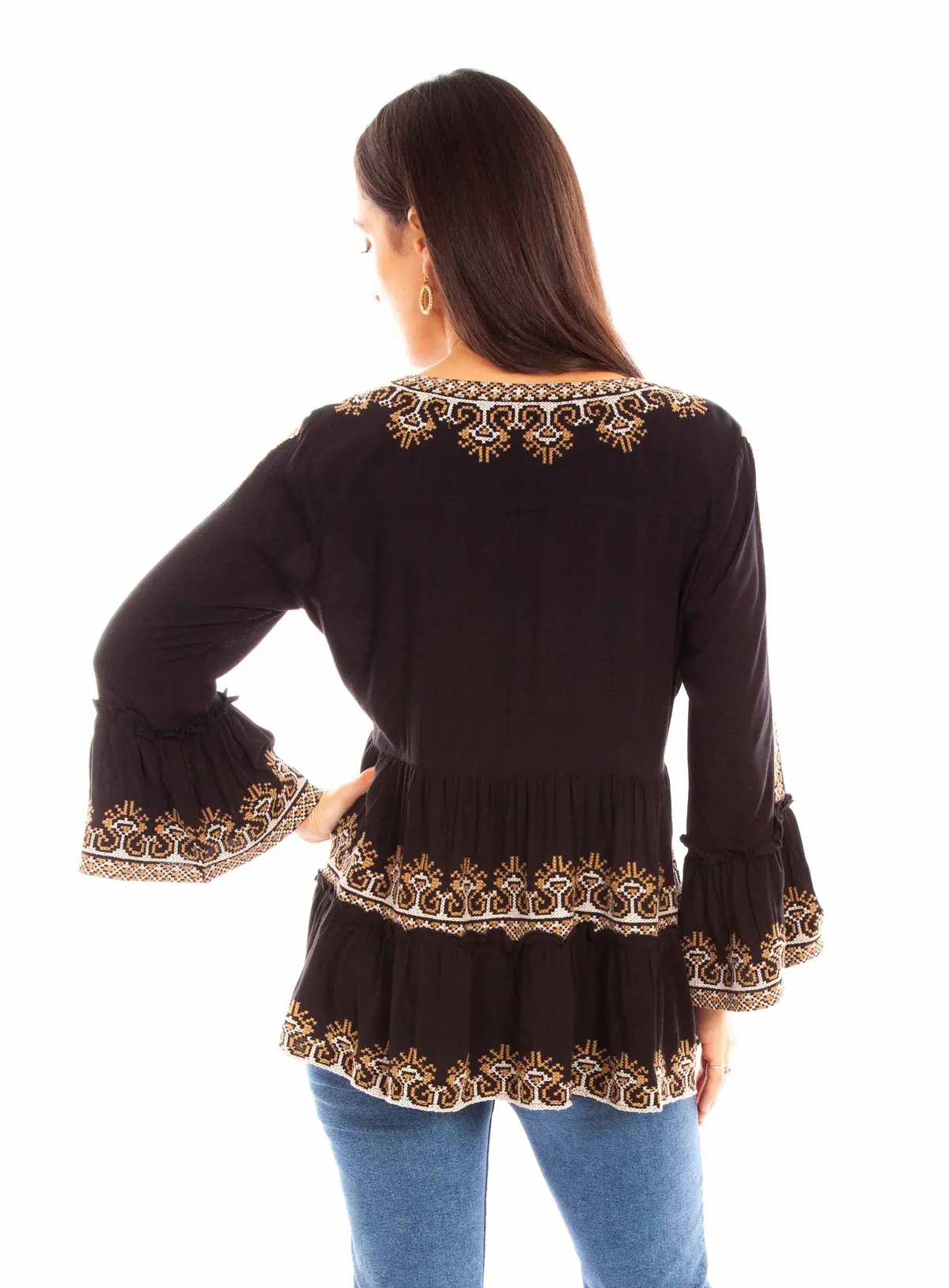 Black Embroidered Bell Sleeve Blouse Scully Bourbon Cowgirl 2