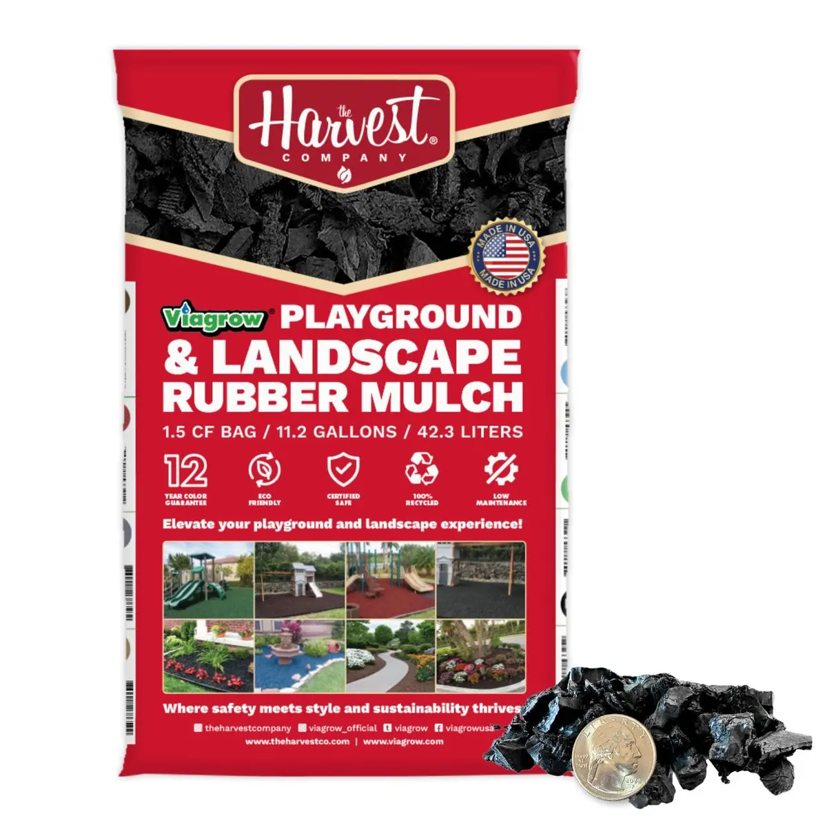 The Harvest Company Viagrow Black Rubber Playground And Landscape Mulch, 1.5 Cu. Ft. Bag (11.2 Gal / 42.3 L) (Vblackrm) 1