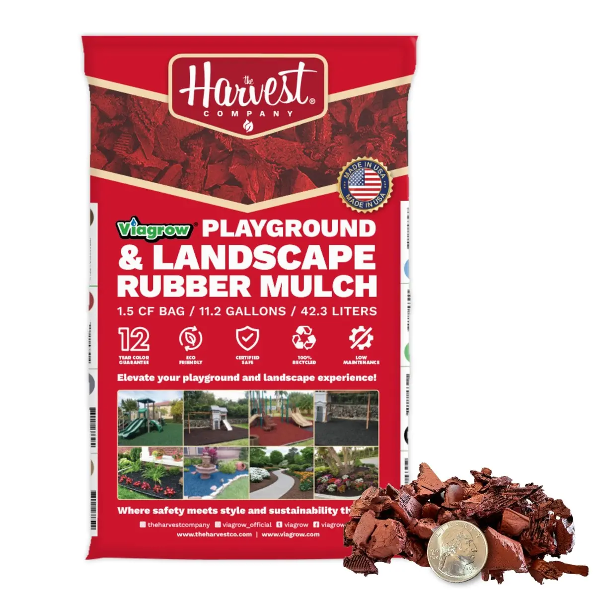The Harvest Company Viagrow Red Wood Rubber Playground And Landscape Mulch, 1.5 Cu. Ft. Bag (11.2 Gal / 42.3 L) (Vredwrm) 1