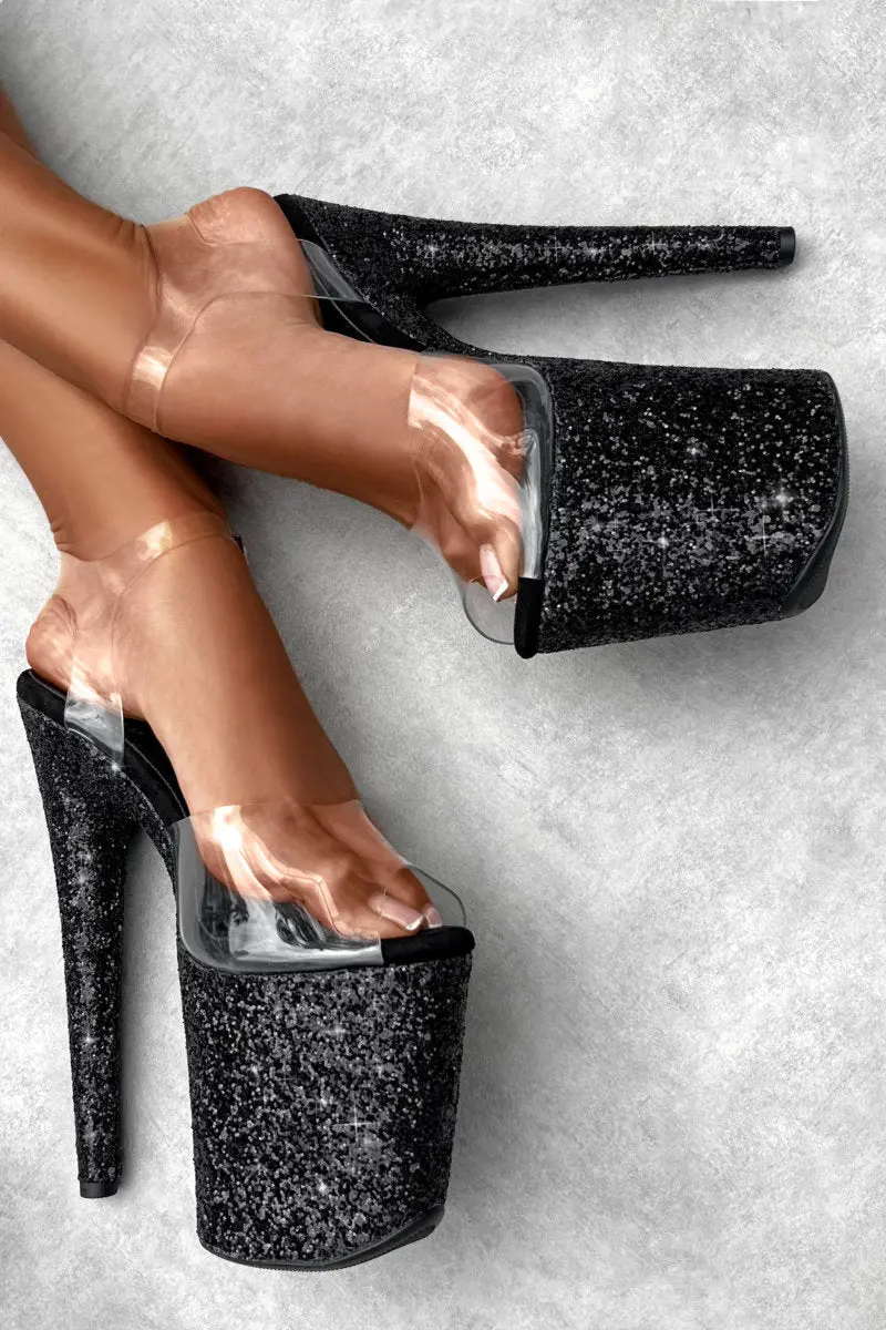 Hella Heels The Glitterati Xtra 8Inch Classic Stilettos - Black Caviar 1