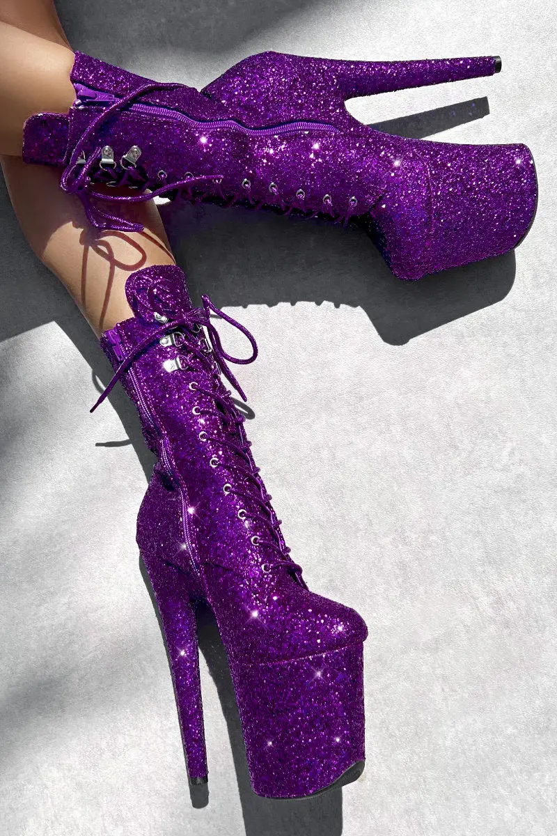 Hella Heels The Glitterati Xtra 8Inch Boots - Enigma Purple 1