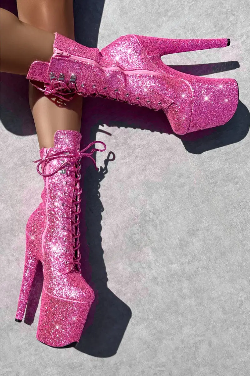 Hella Heels The Glitterati Xtra 8Inch Boots - Lovergirl Pink 1