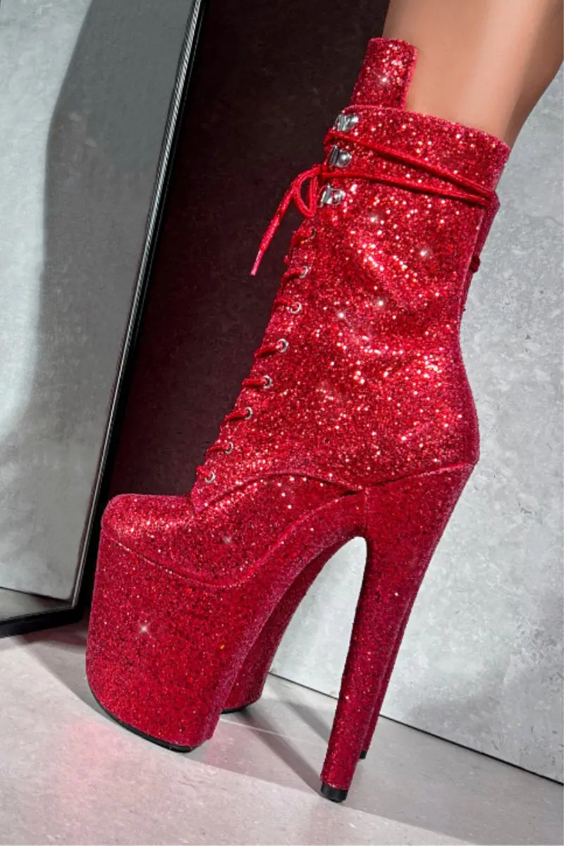 Hella Heels The Glitterati Xtra 8Inch Boots - Dorothy Red 3