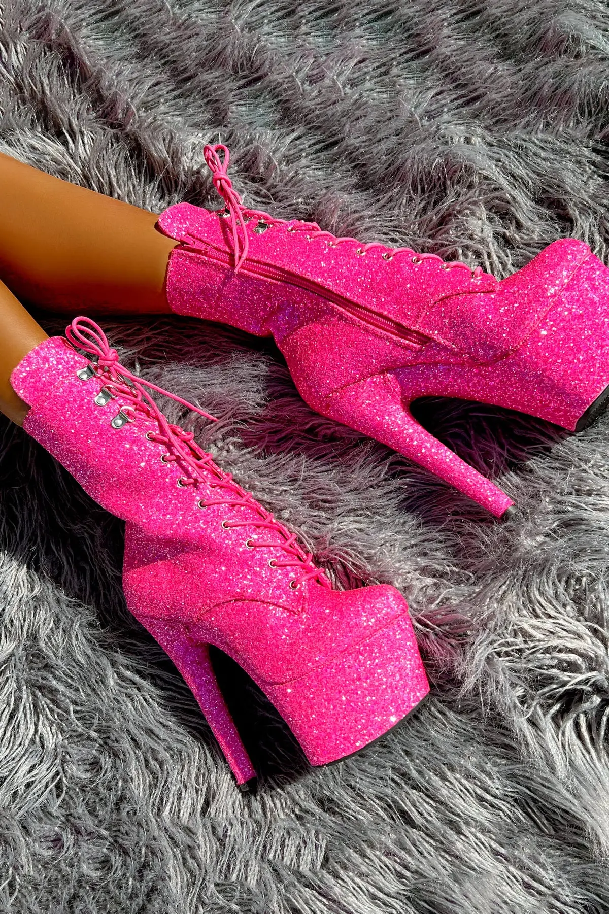 Hella Heels The Glitterati Xtra 7Inch Boots -  Kitty Pink 5